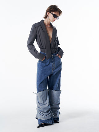 HEM LAYERED DENIM PANTS
