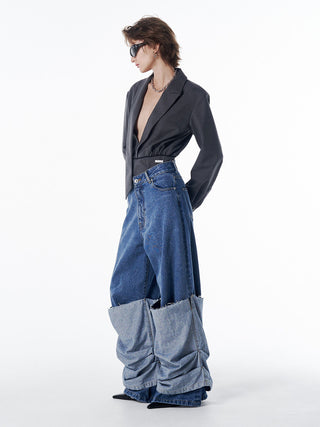 HEM LAYERED DENIM PANTS