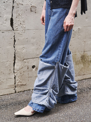 HEM LAYERED DENIM PANTS