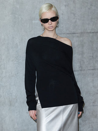 ASYMMETRY DRAPE KNIT TOPS