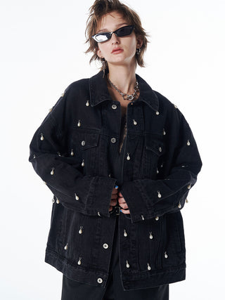 OVER DENIM JACKET with PEARL