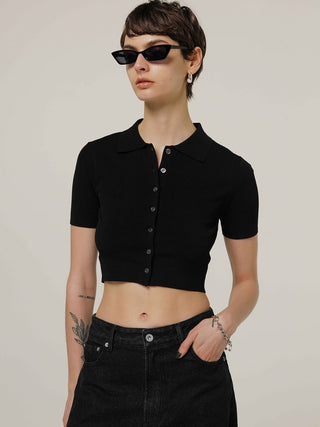 CROP POLO KNIT CARDIGAN