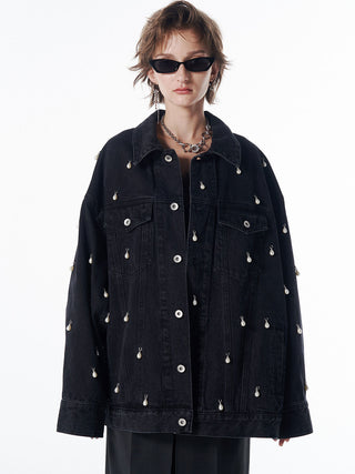OVER DENIM JACKET with PEARL