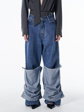 HEM LAYERED DENIM PANTS