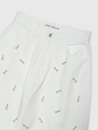 WIDE DENIM PANTS with PEARL