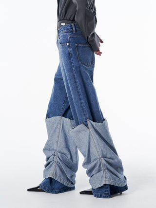 HEM LAYERED DENIM PANTS