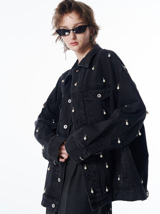 OVER DENIM JACKET with PEARL