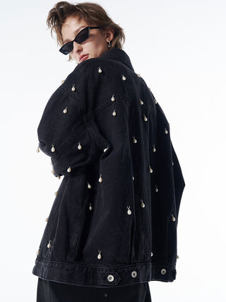 OVER DENIM JACKET with PEARL