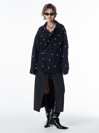 OVER DENIM JACKET with PEARL