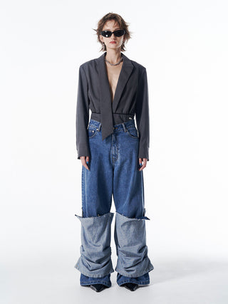 HEM LAYERED DENIM PANTS