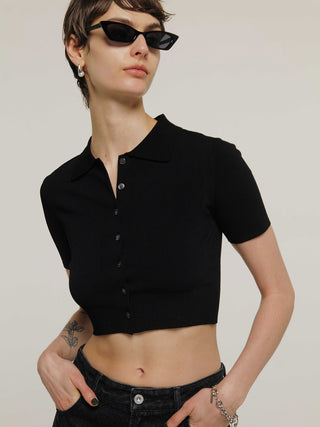 CROP POLO KNIT CARDIGAN