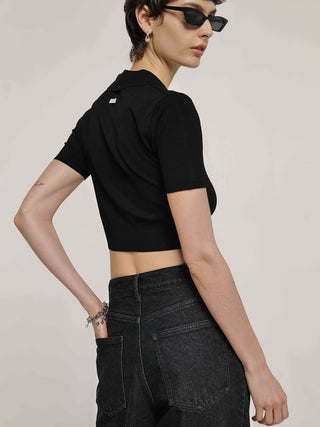CROP POLO KNIT CARDIGAN