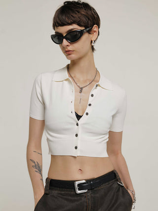 CROP POLO KNIT CARDIGAN