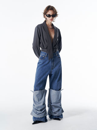 HEM LAYERED DENIM PANTS