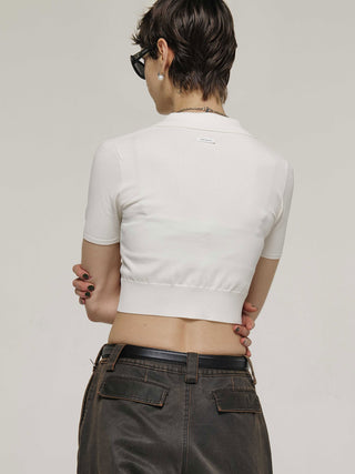 CROP POLO KNIT CARDIGAN