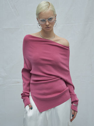 ASYMMETRY DRAPE KNIT TOPS