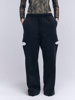 SLIT SWEAT PANTS with PEARL