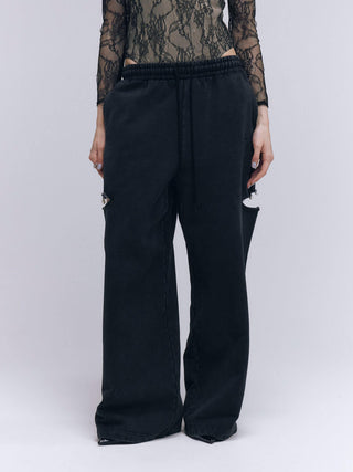 SLIT SWEAT PANTS with PEARL