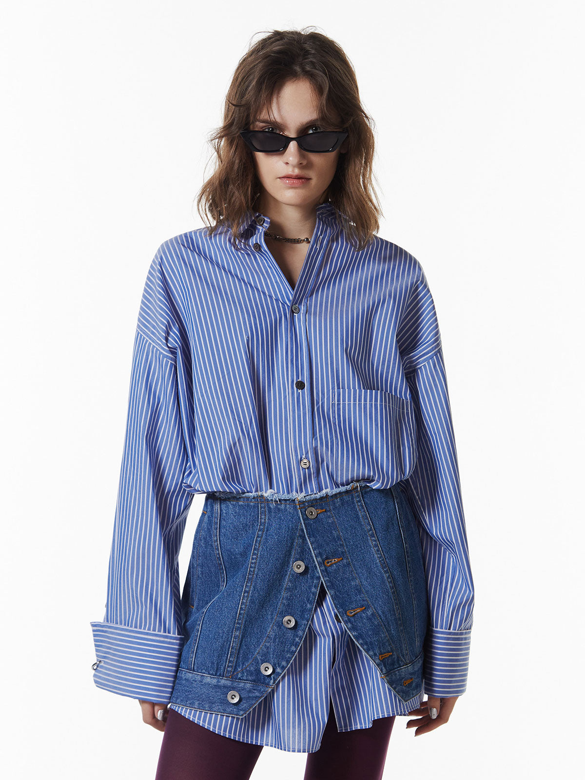 トップス moon STRIPE BAND COLLAR LONG SHIRT Casual Band Collar Shirts | Brooks Brothers