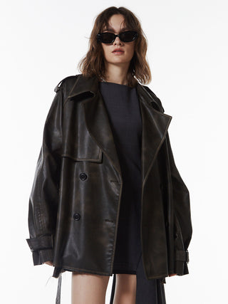 FAUX LEATHER TRENCH JACKET