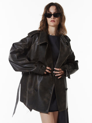 FAUX LEATHER TRENCH JACKET