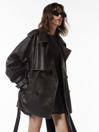 FAUX LEATHER TRENCH JACKET