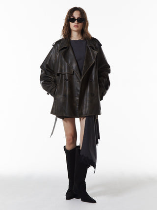 FAUX LEATHER TRENCH JACKET