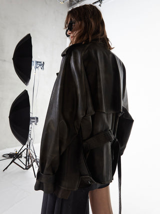 FAUX LEATHER TRENCH JACKET