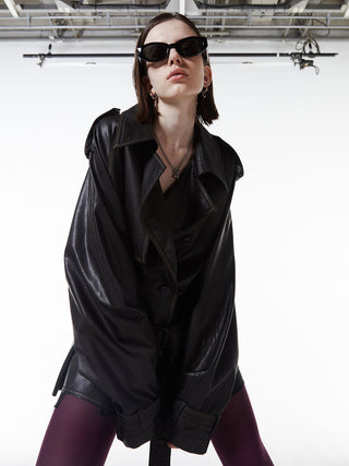 FAUX LEATHER TRENCH JACKET