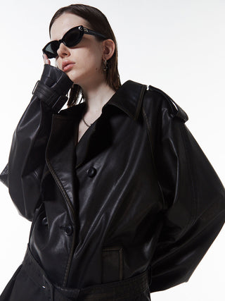 FAUX LEATHER TRENCH JACKET