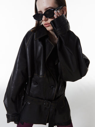 FAUX LEATHER TRENCH JACKET