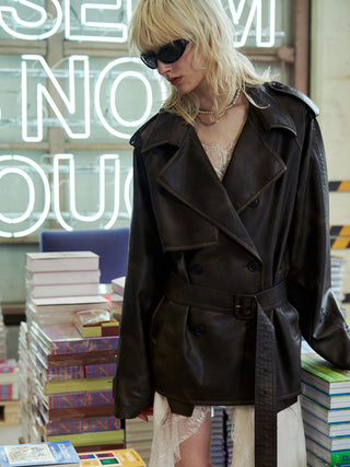 FAUX LEATHER TRENCH JACKET