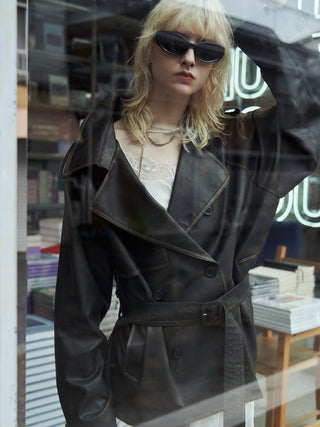 FAUX LEATHER TRENCH JACKET