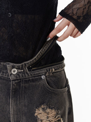 ZIP DAMAGE DENIM