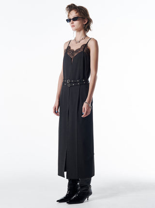 LACE TRIM WOOL DRESS