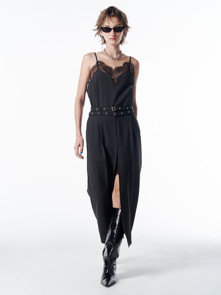 LACE TRIM WOOL DRESS