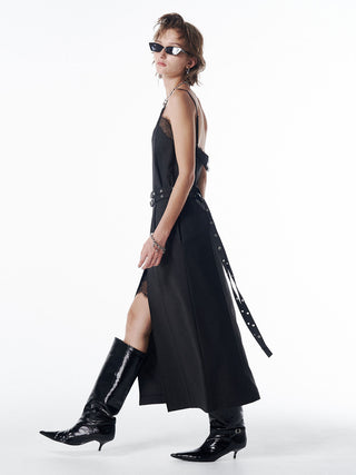 LACE TRIM WOOL DRESS