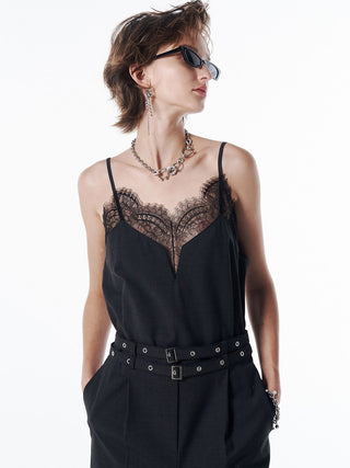 LACE TRIM WOOL DRESS