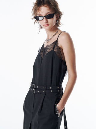 LACE TRIM WOOL DRESS