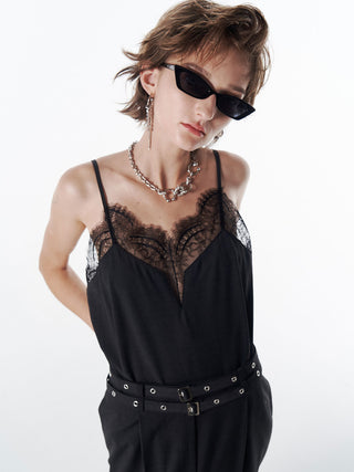 LACE TRIM WOOL DRESS