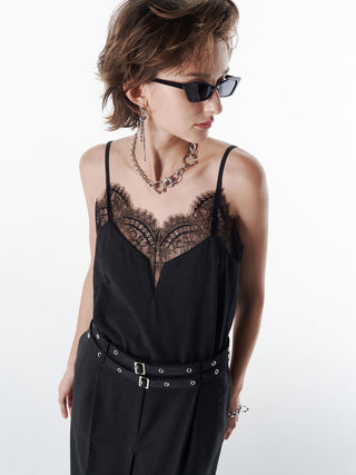 LACE TRIM WOOL DRESS