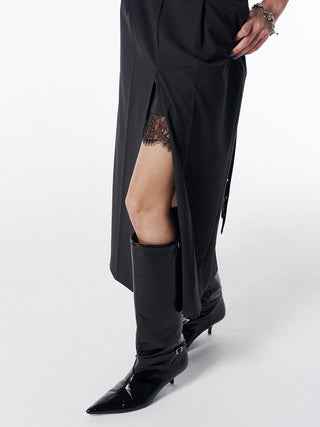 LACE TRIM WOOL DRESS