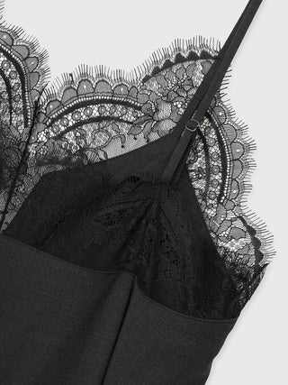 LACE TRIM WOOL DRESS