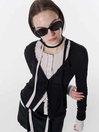 SHEER CUT TIE CARDIGAN