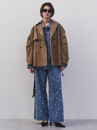 OVER DENIM JACKET with PEARL