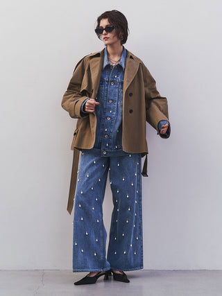 WIDE DENIM PANTS with PEARL