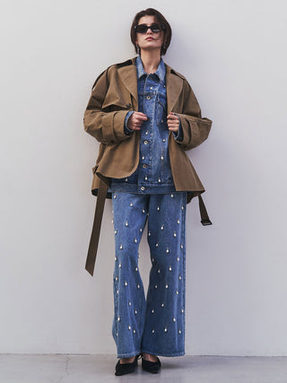 OVER DENIM JACKET with PEARL