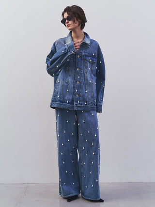 OVER DENIM JACKET with PEARL