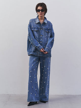 OVER DENIM JACKET with PEARL