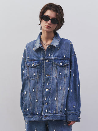 OVER DENIM JACKET with PEARL